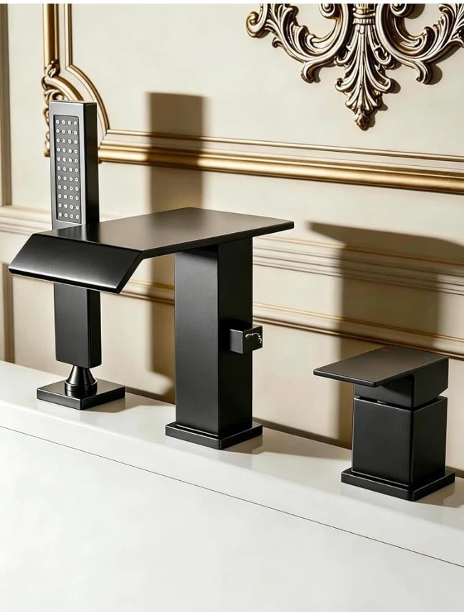 Waterfall Roman Tub Faucet Set - Matte Black