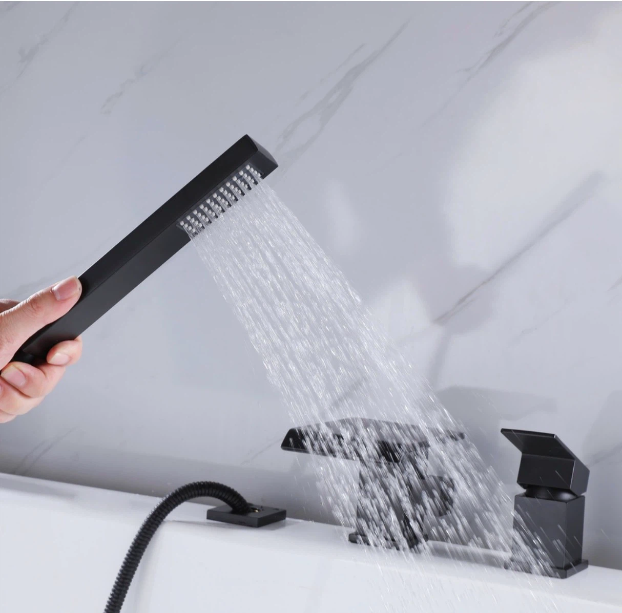 Waterfall Roman Tub Faucet Set - Matte Black - photo 3