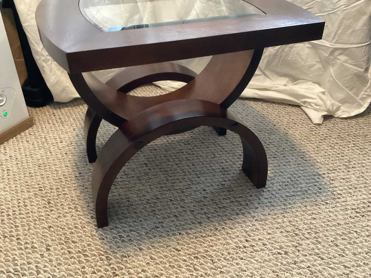 2 unique end tables wood & inset beveled glass end tables - photo 2