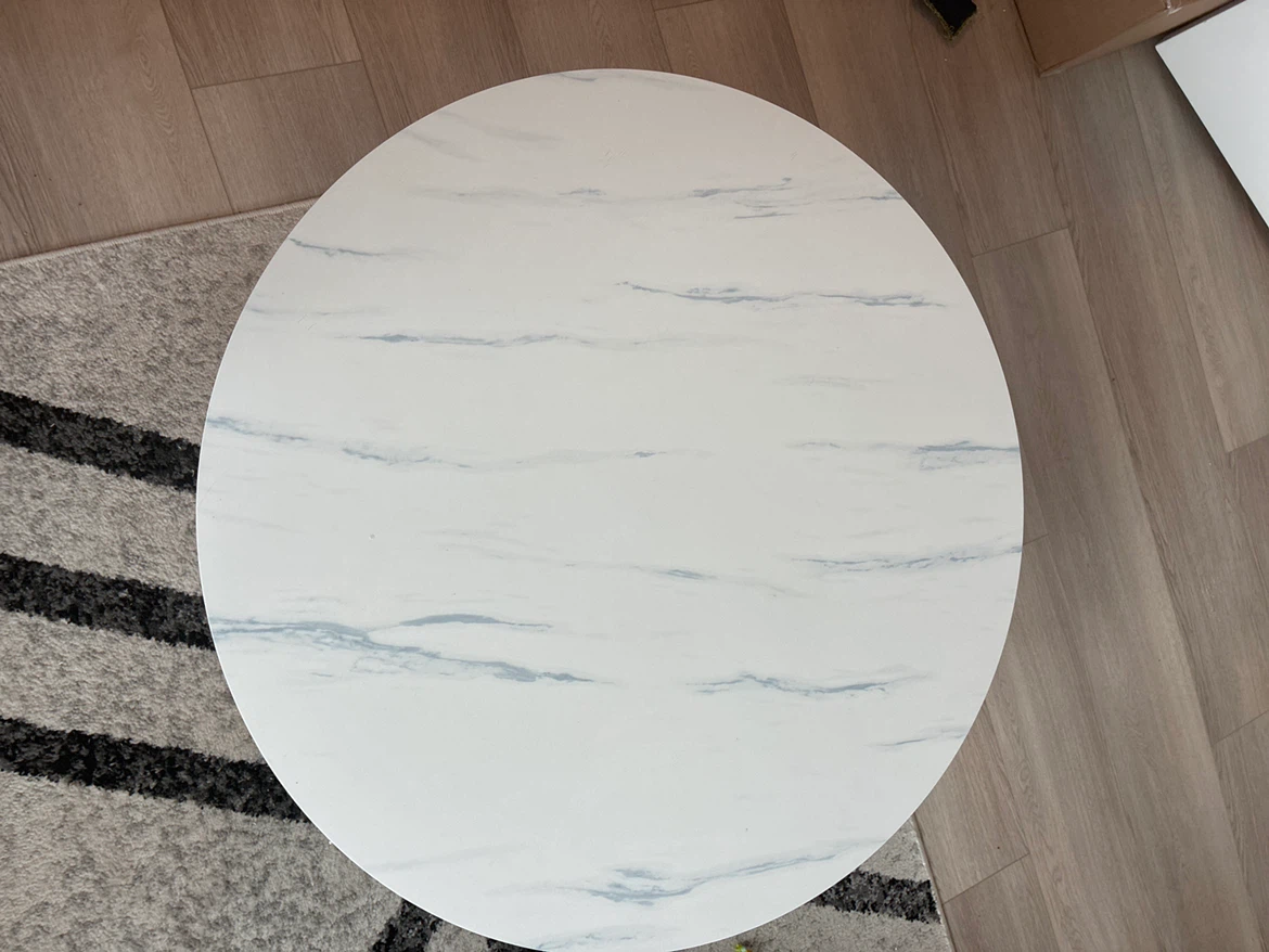 Round Faux Marble Coffee Table with Gold Base