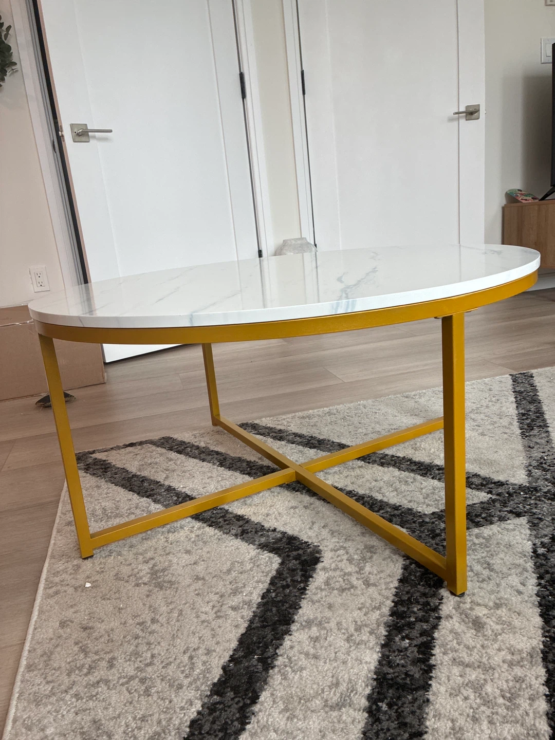 Round Faux Marble Coffee Table with Gold Base - photo 2