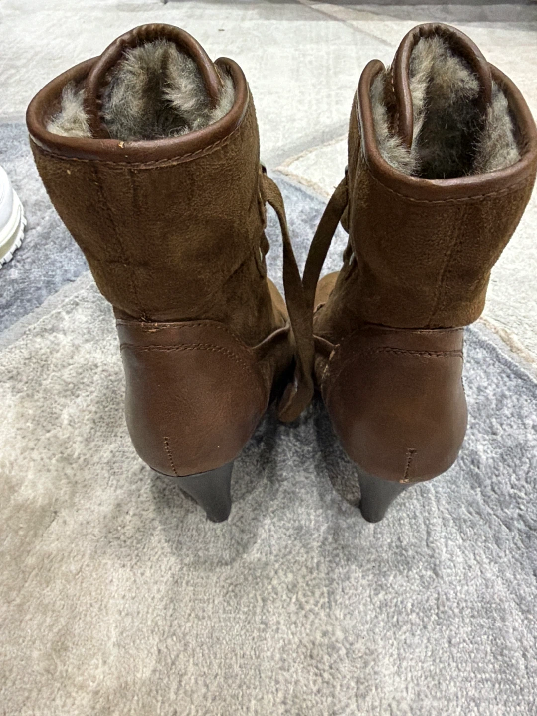 Brown Faux Fur Lined Lace-Up Ankle Boots - photo 3