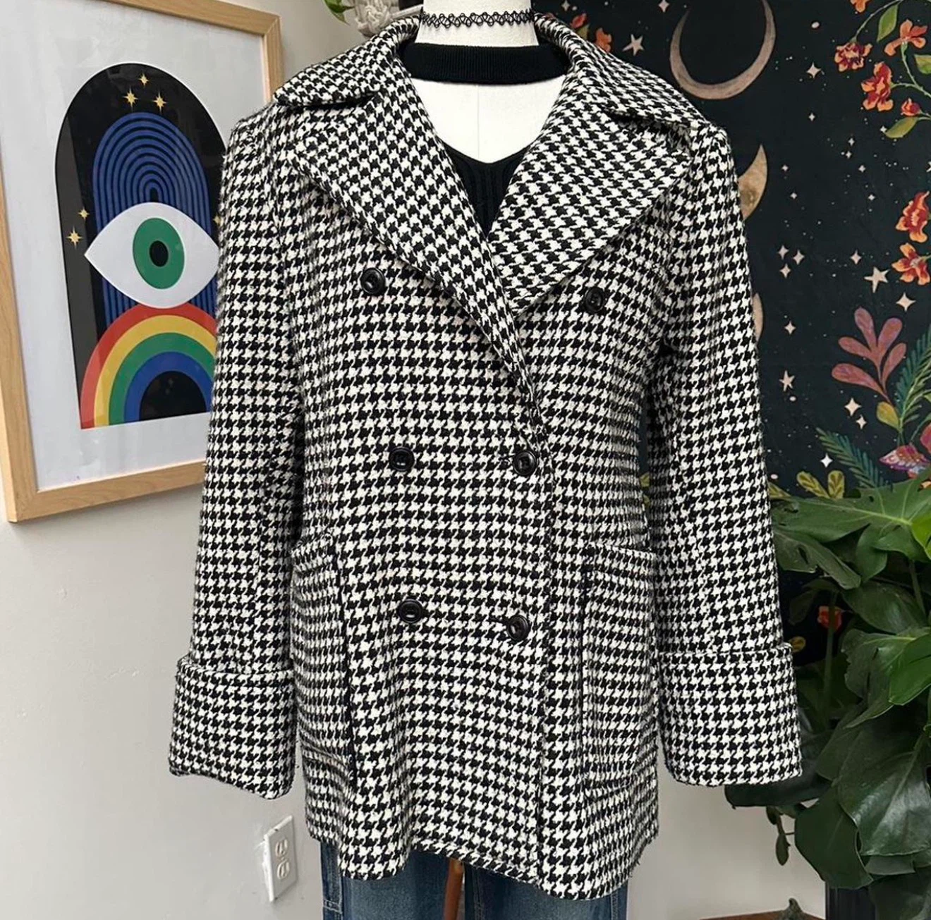 Vintage tweed houndstooth Wool Coat