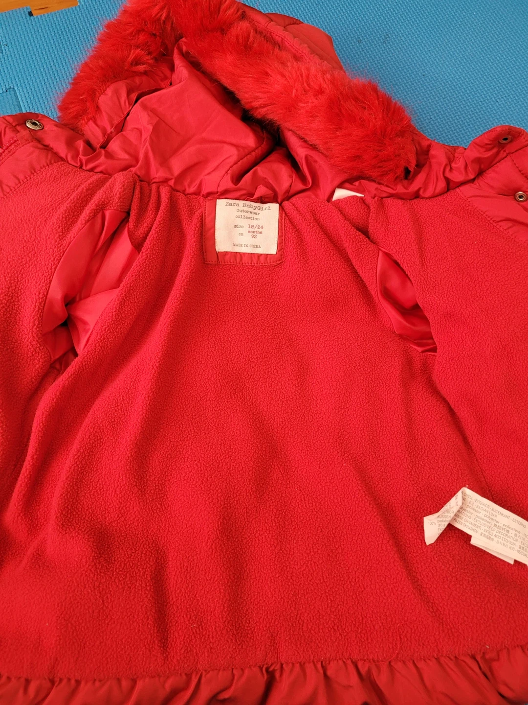 Zara BabyGirl Red Winter Coat Size 18/24Mo - photo 4