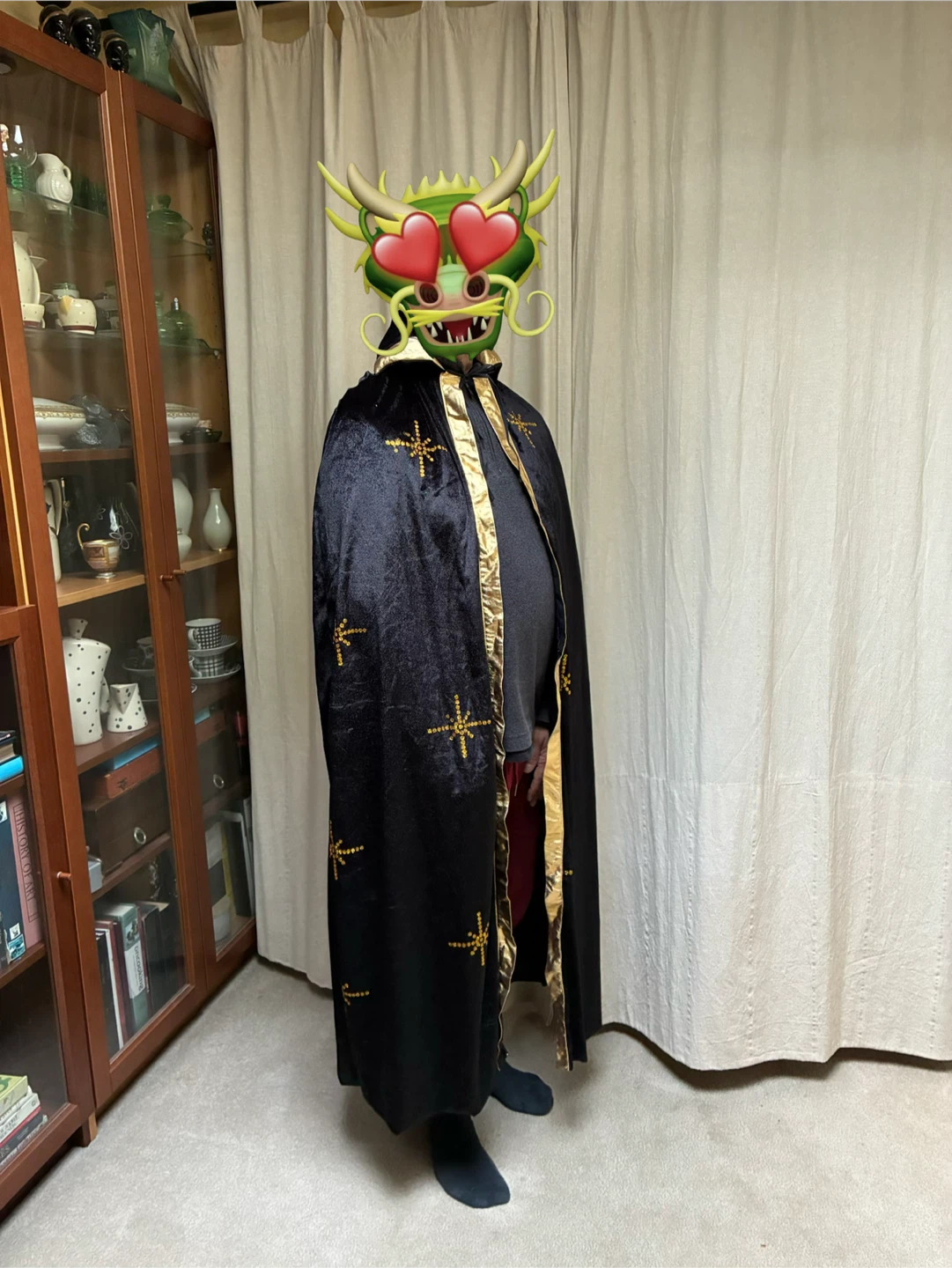 Halloween costume cape Black Velvet Wizard Sorcerer Gold Stars - photo 3