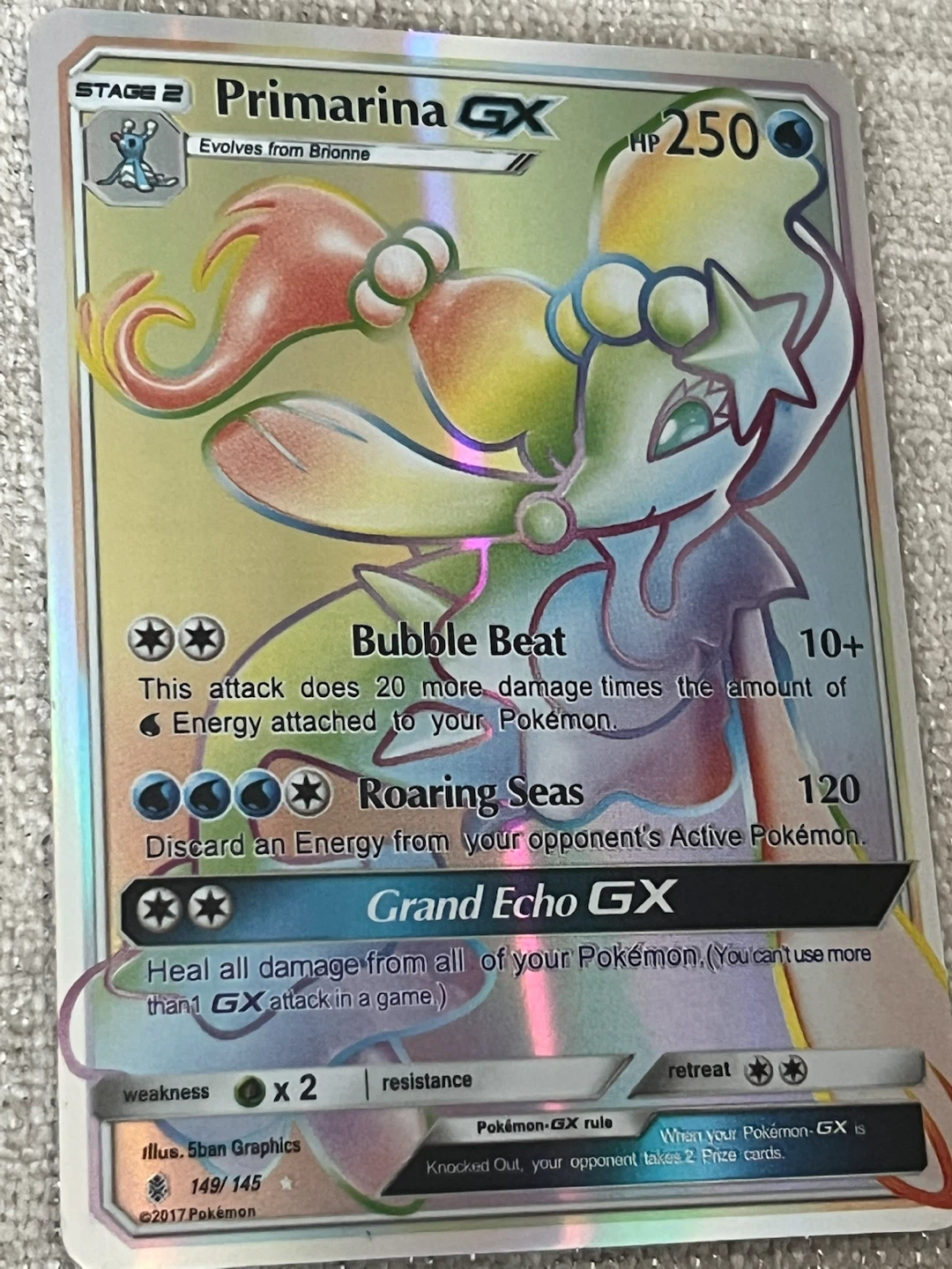 Pokemon Primarina GX Secret Rare 149/145