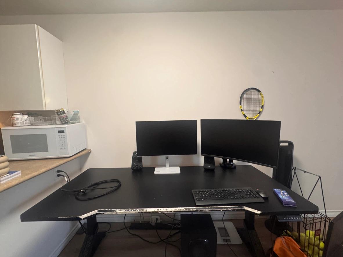 Black height-adjustable standing desk