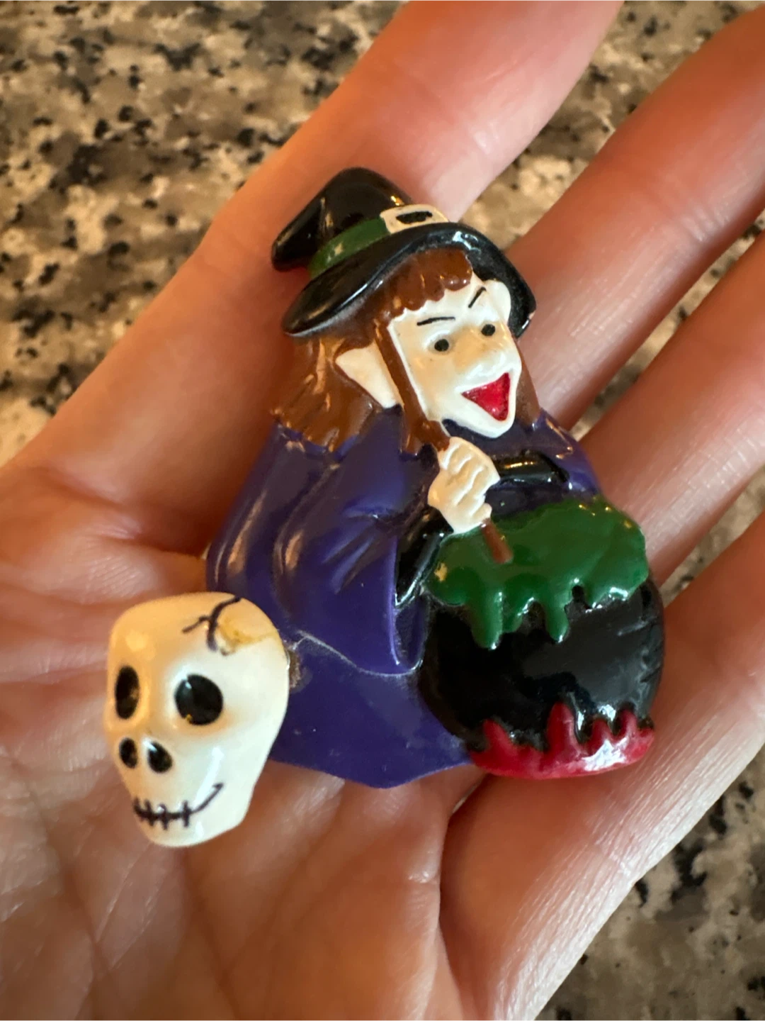 Halloween Witch and Skull Halloween Articulated Brooch