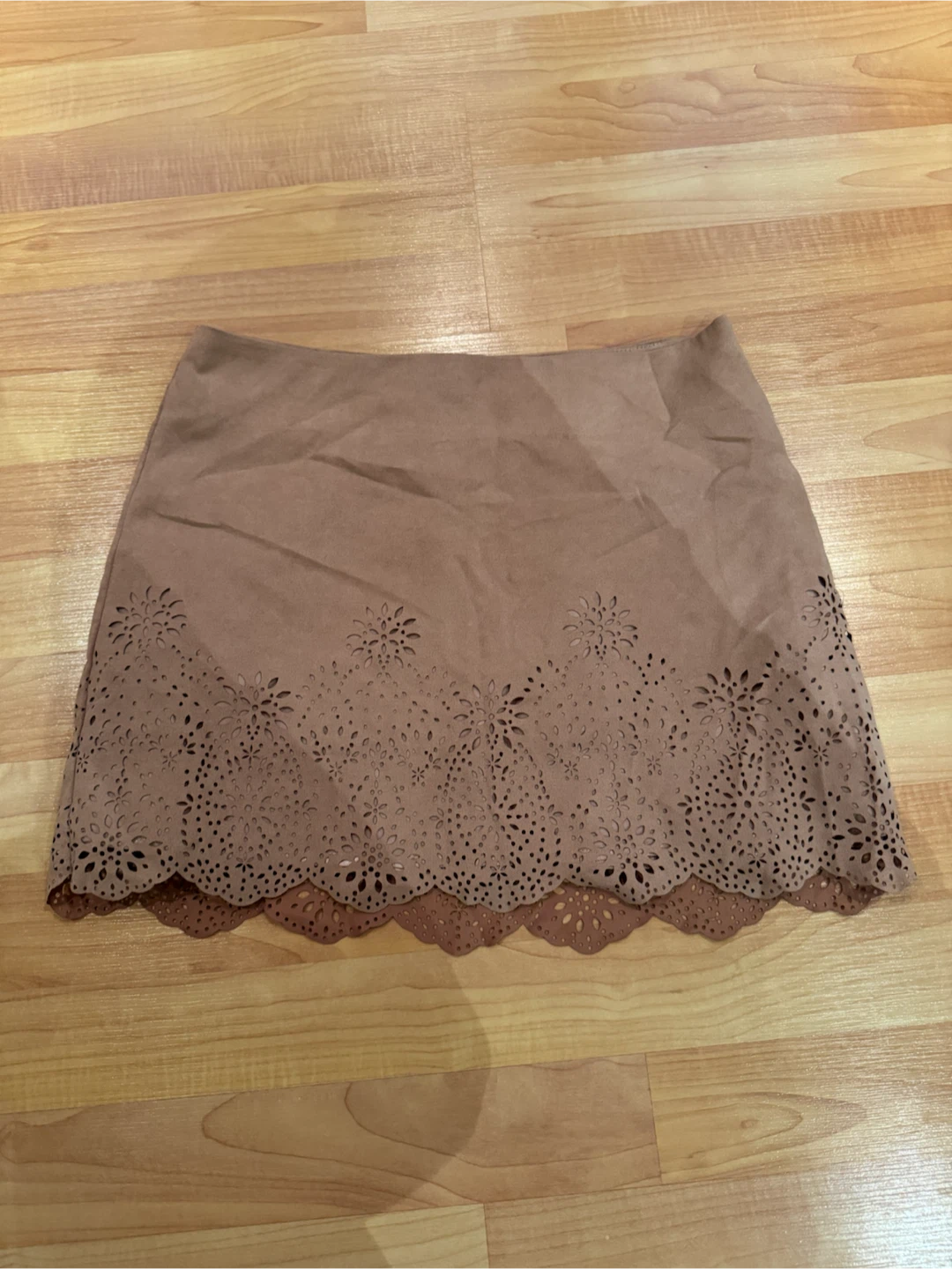 Taupe Faux Suede Laser-Cut Skirt - S