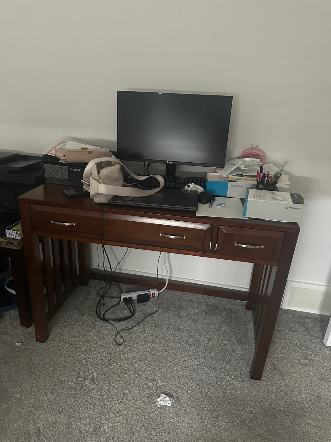 Adjustable White Bar Stool, queen bed and study table