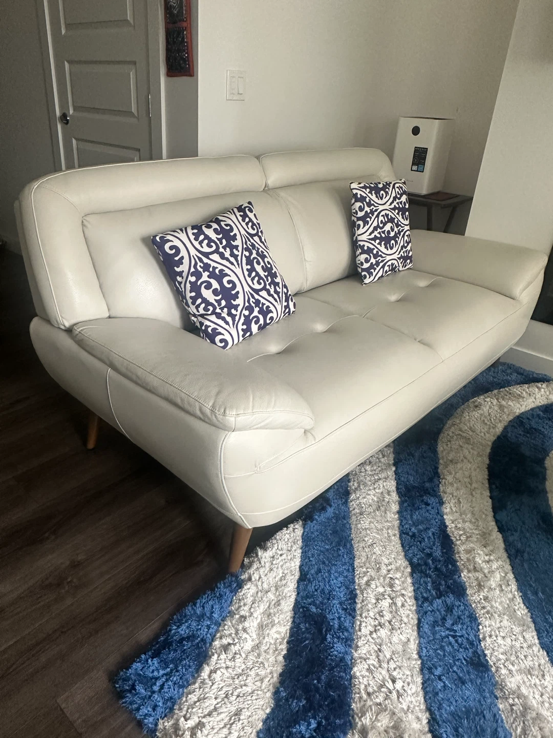 Modern Cream Faux Leather Loveseat 2 pieces
