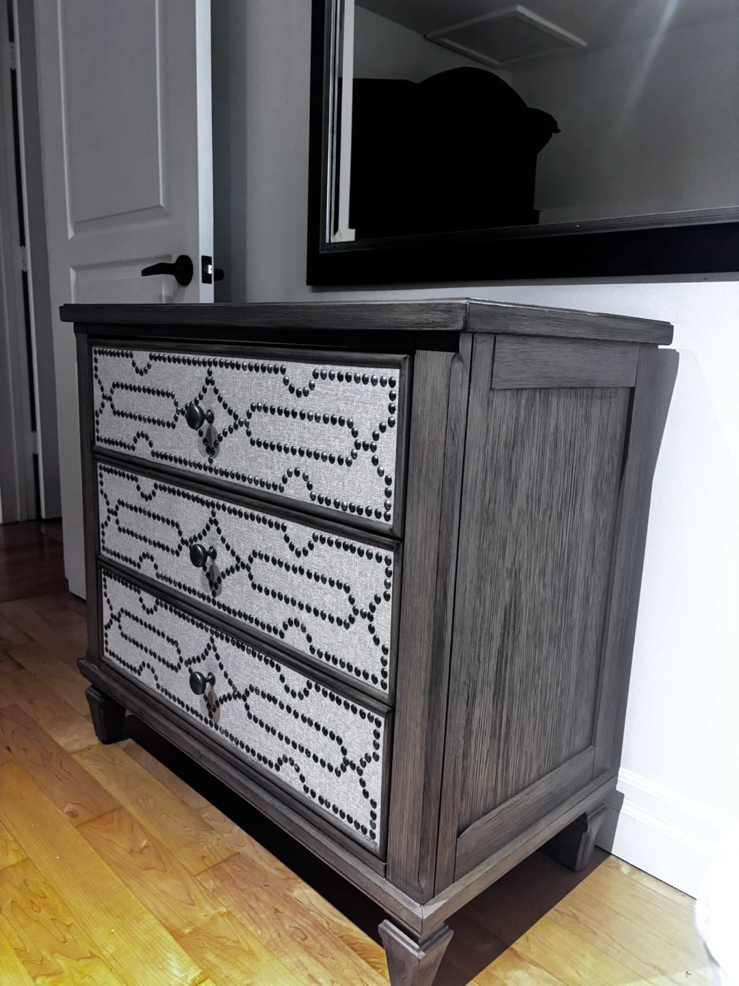 Grey Wooden 3-Drawer Bachelor Chest with Fabric Detail - photo 3