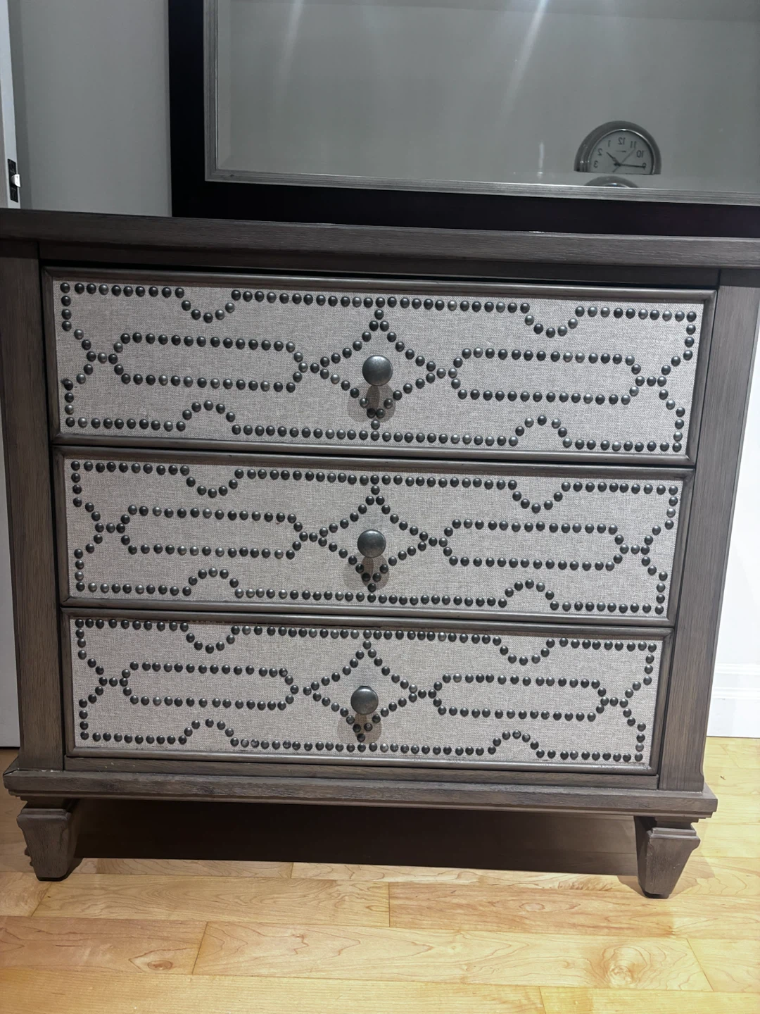 Grey Wooden 3-Drawer Bachelor Chest with Fabric Detail - photo 4