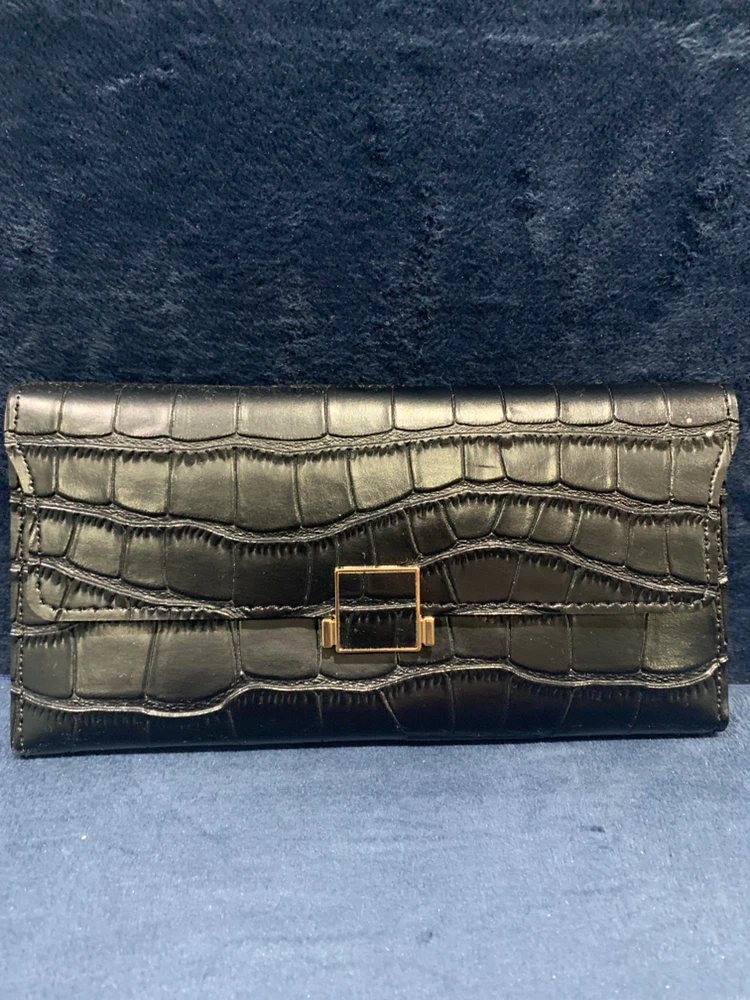 Black Croc-Embossed Long Wallet