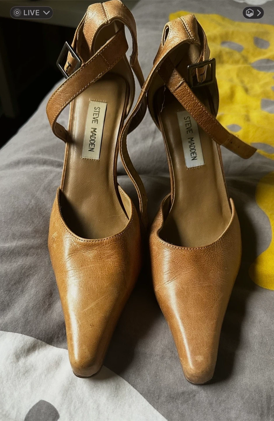 Steve Madden tan ankle strap heels