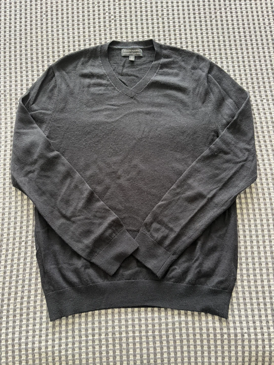 Banana Republic Factory Black Merino Wool V-Neck Sweater