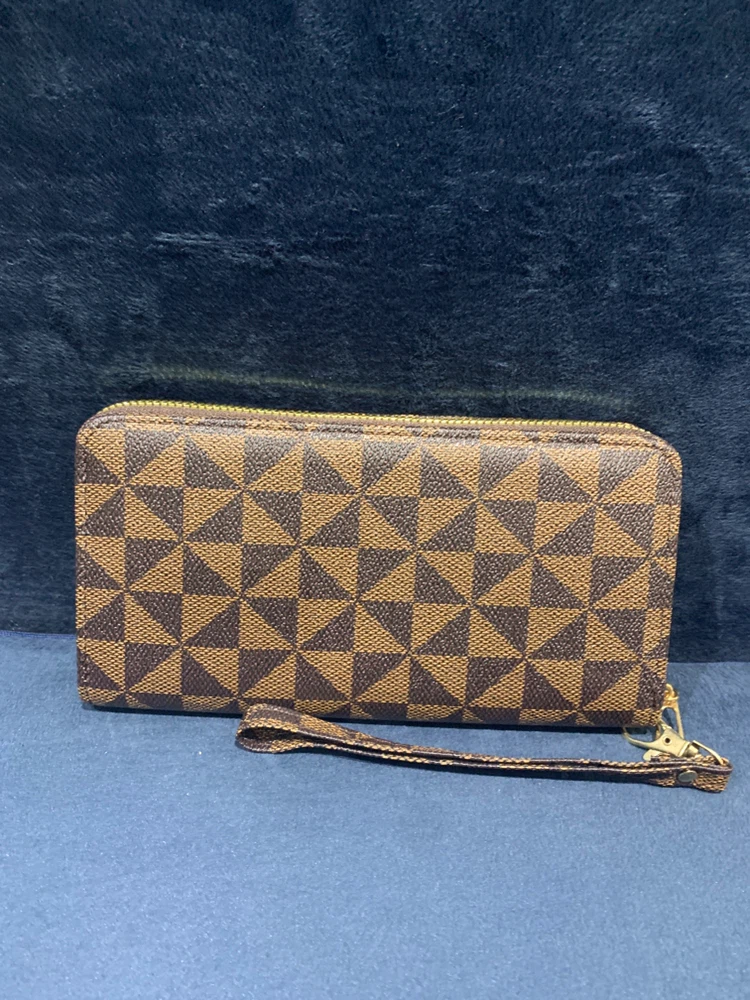 Brown Pattern Zip-Around Clutch Wallet