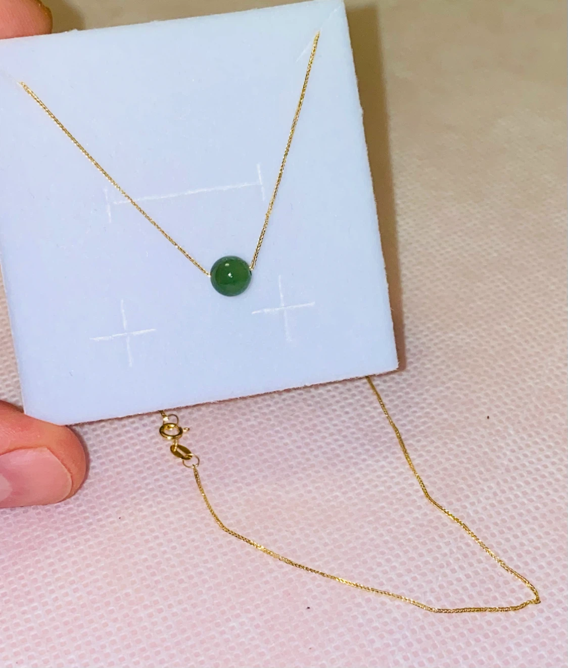 Au750 Gold Necklace with Green Jade Bead - photo 2