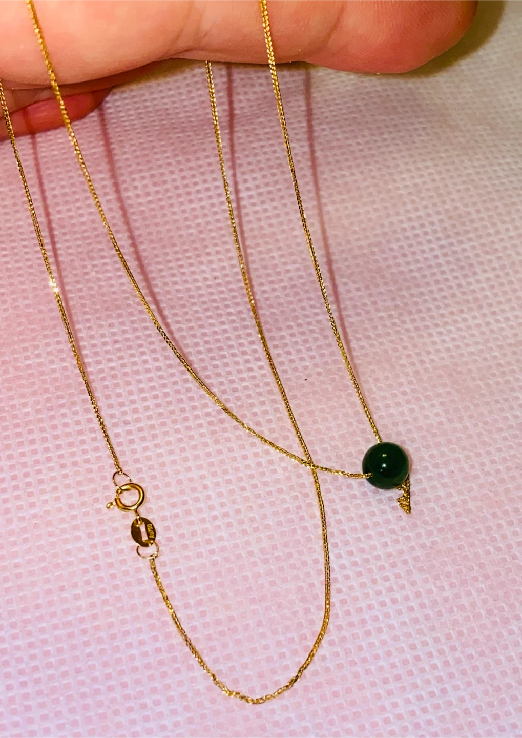 Au750 Gold Necklace with Green Jade Bead - photo 3