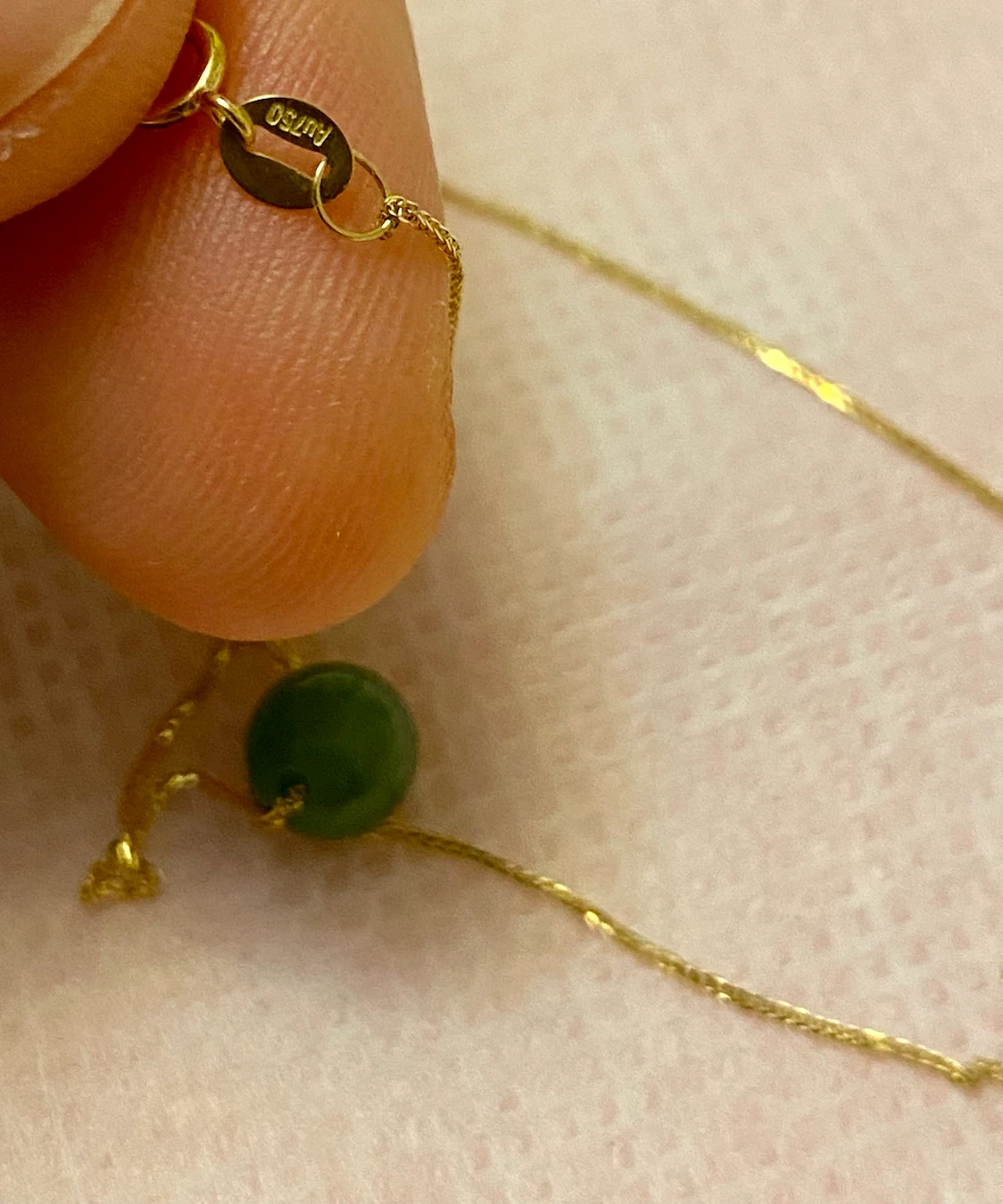 Au750 Gold Necklace with Green Jade Bead - photo 4