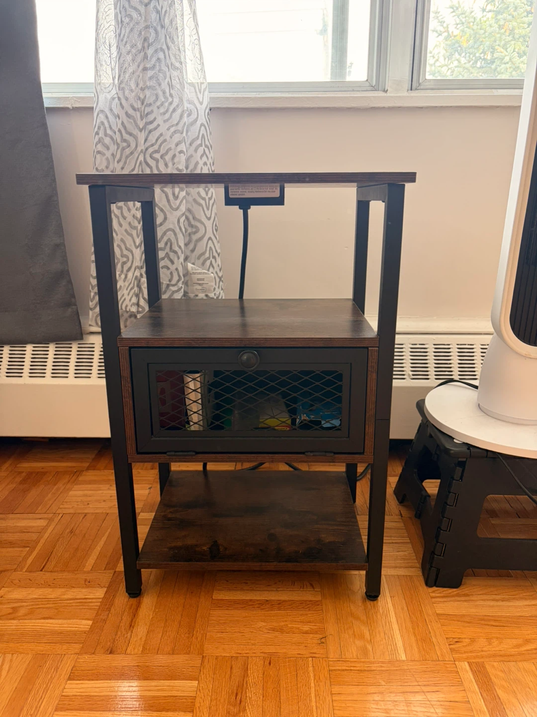 Industrial Style Nightstand with Charging Station