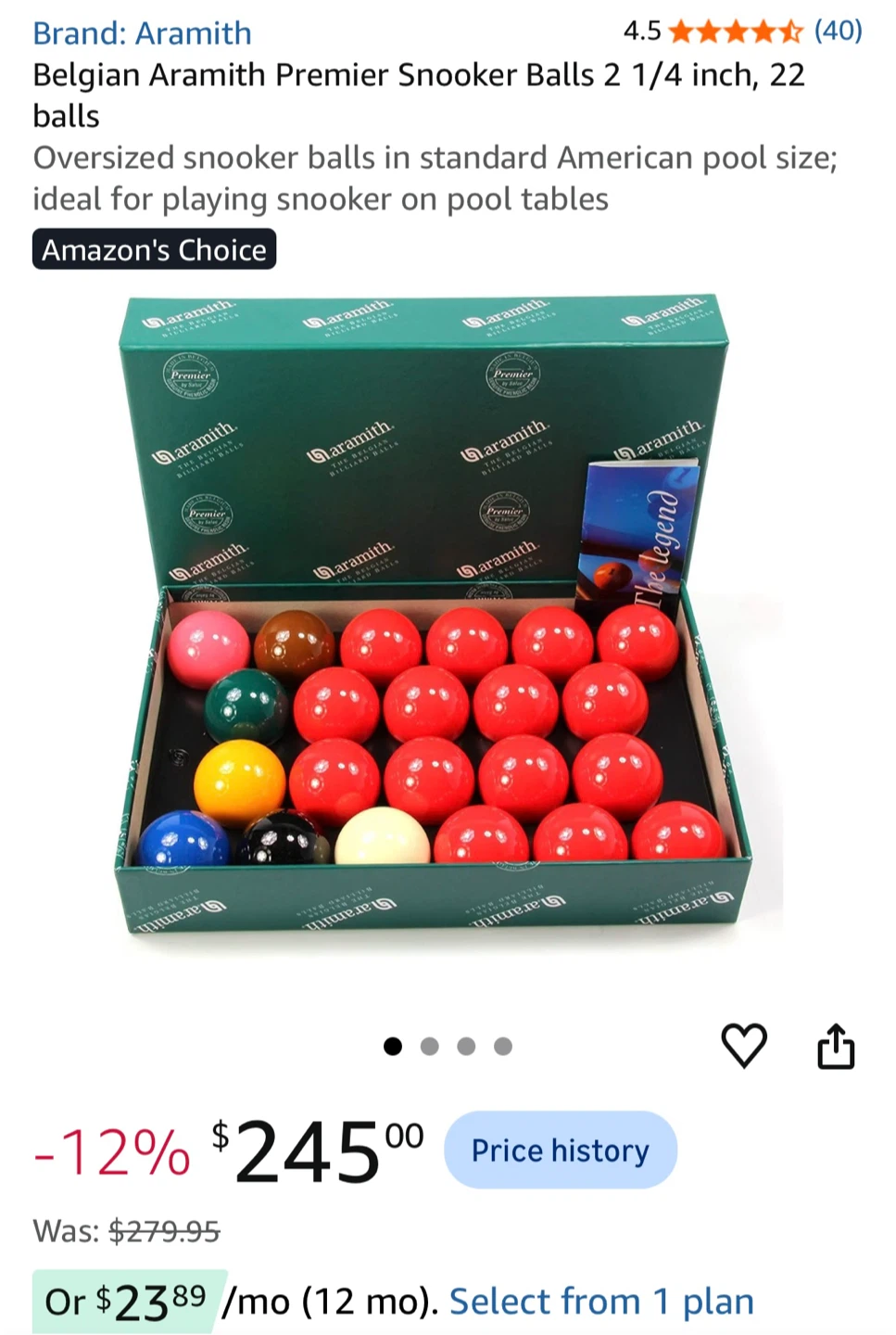 Belgian Aramith Premier Snooker Balls 2 1/4 inch, 22 balls - photo 2