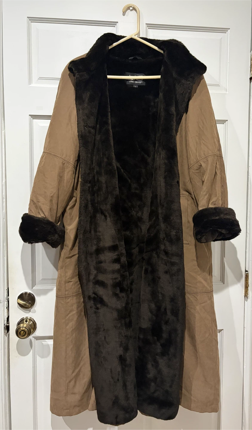Utex Design Tan and Brown Faux Fur Coat