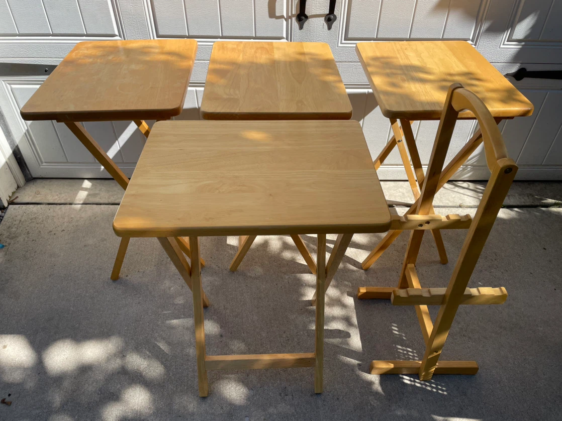 Set of 4 Wooden Folding TV Trays with Stand - photo 2