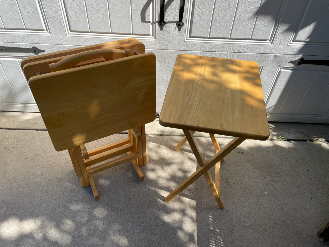 Set of 4 Wooden Folding TV Trays with Stand - photo 5