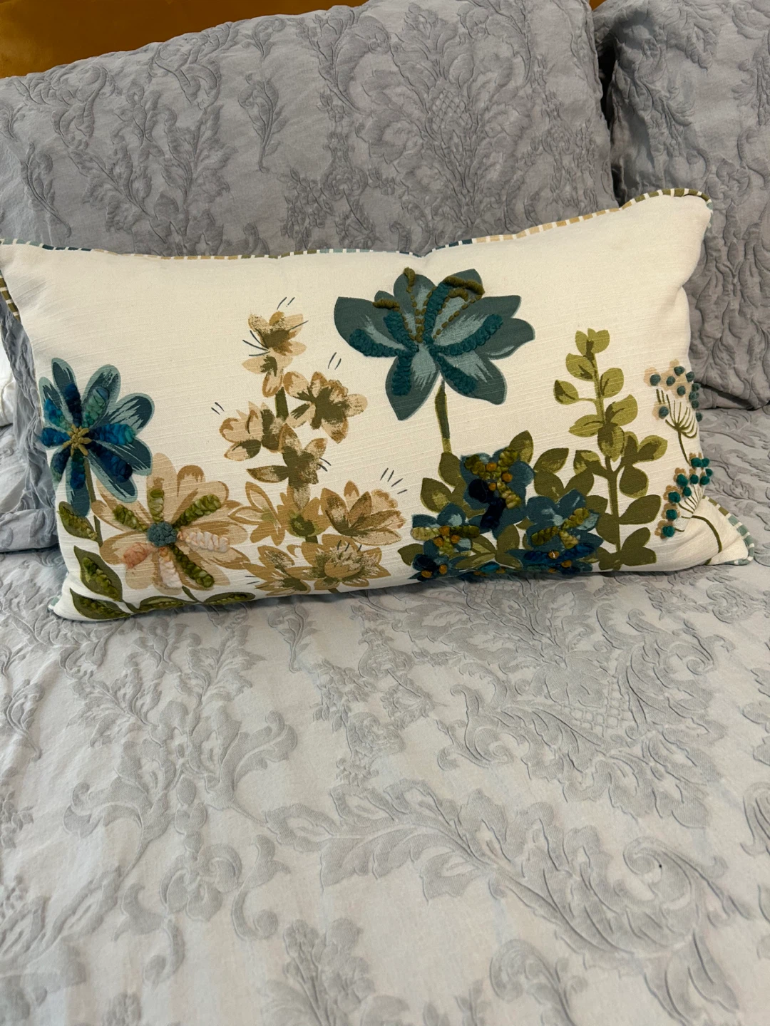 Floral Embroidered Accent Cushion