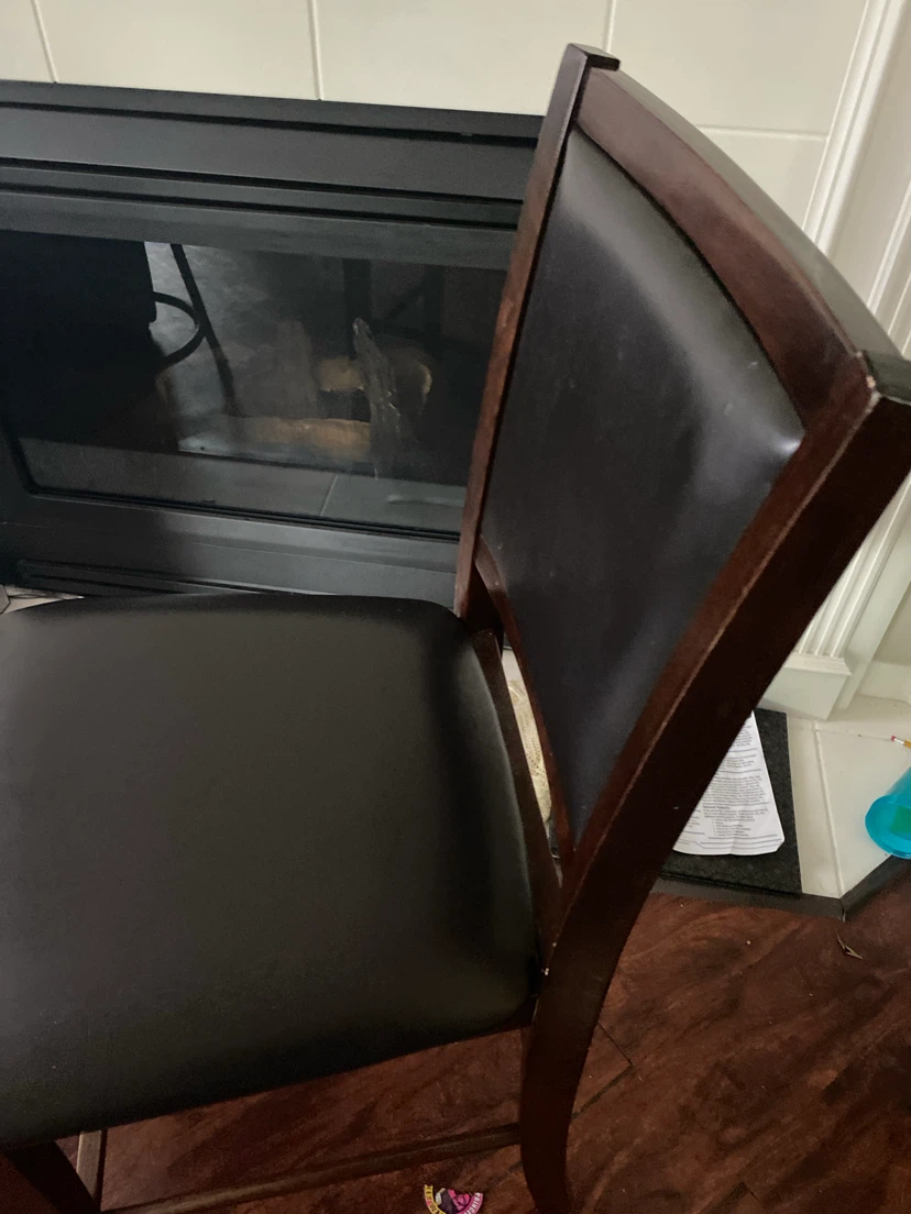 Dark wood bar stool with black faux leather seat chair 1 - photo 2