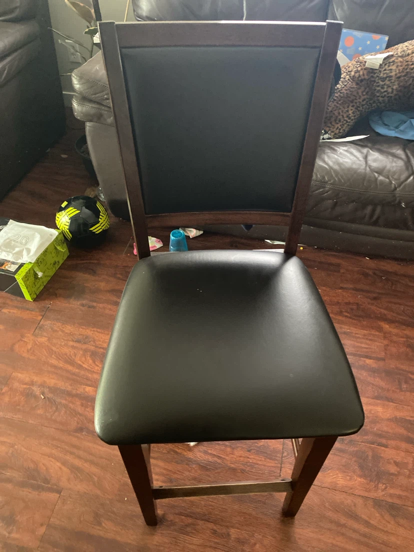 Dark Wood and Black Faux Leather Counter Stool chair 2