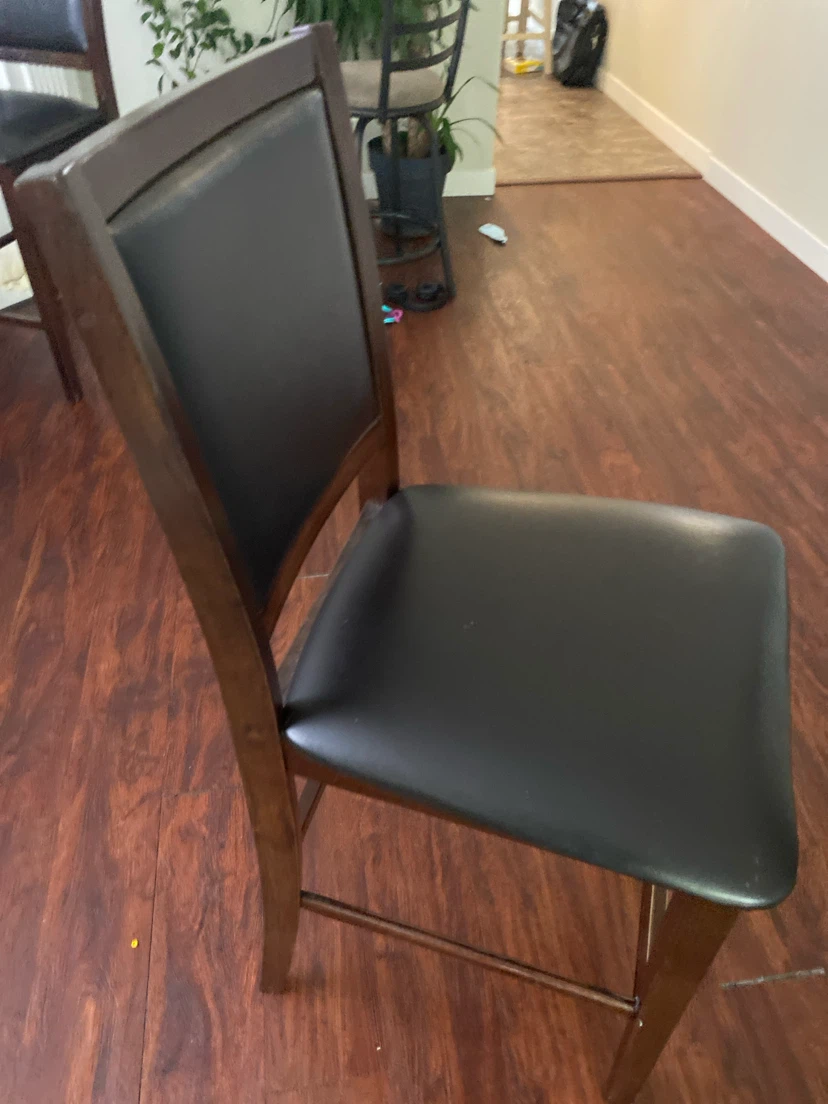 Dark Wood and Black Faux Leather Counter Stool chair 2 - photo 2