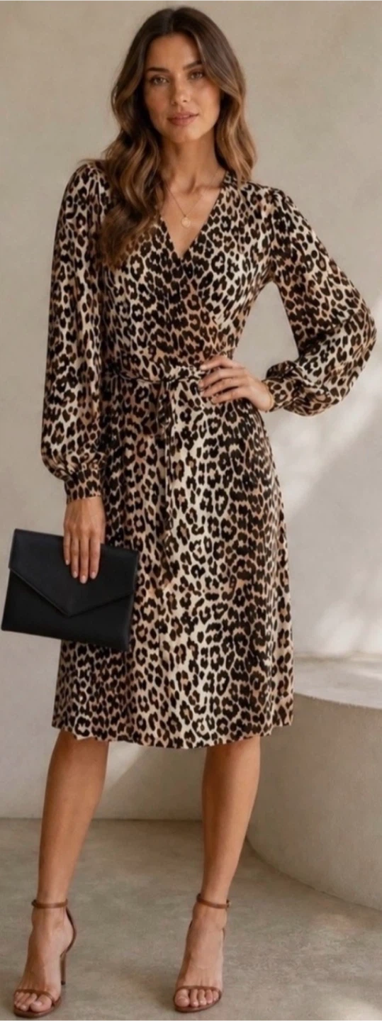 Ganni Leopard Print Wrap Dress knee length