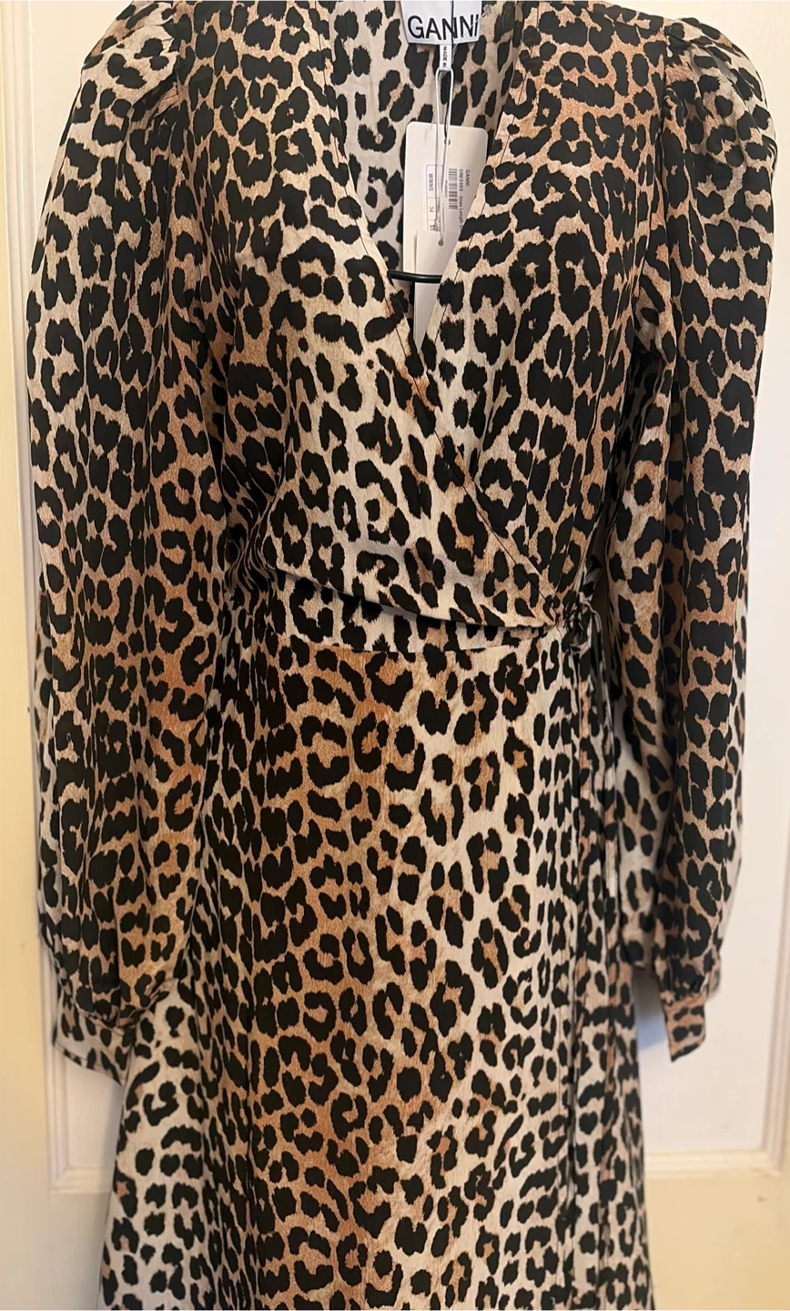Ganni Leopard Print Wrap Dress knee length - photo 5