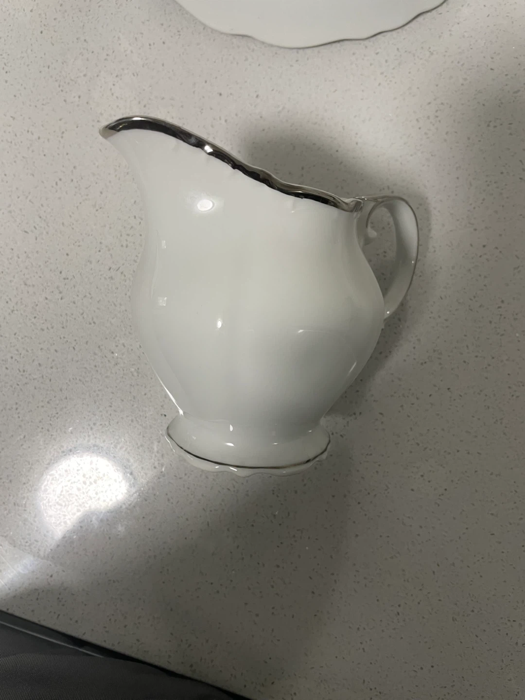 White Porcelain Creamer with Silver Trim - photo 2