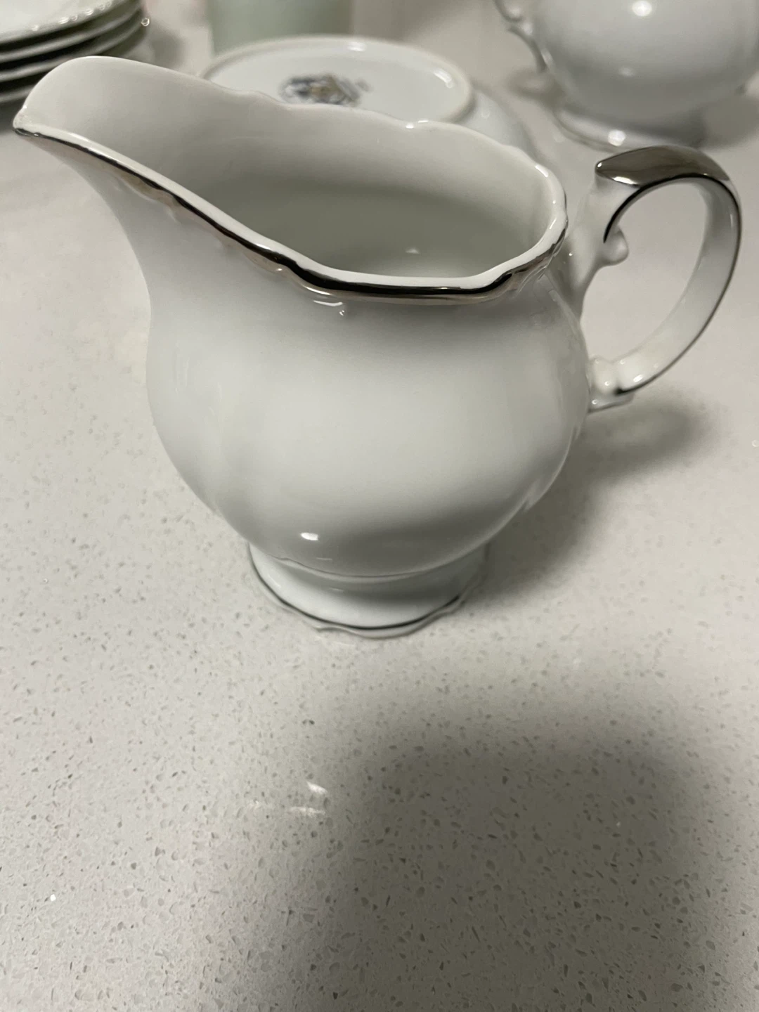 White Porcelain Creamer with Silver Trim - photo 3