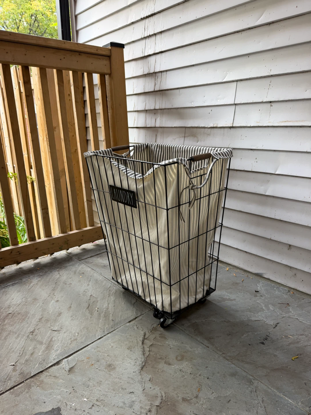 Rae Dunn Laundry Hamper on Wheels - photo 2
