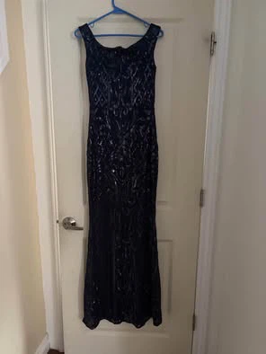 Navy Blue Sequin Evening Gown