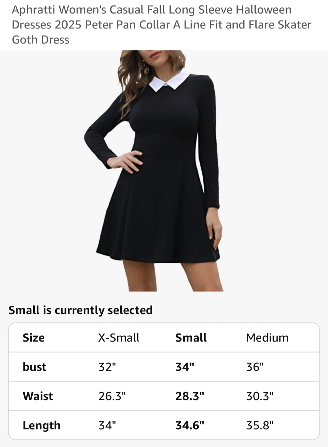 Aphrodite black long-sleeve dress with white collar - photo 2