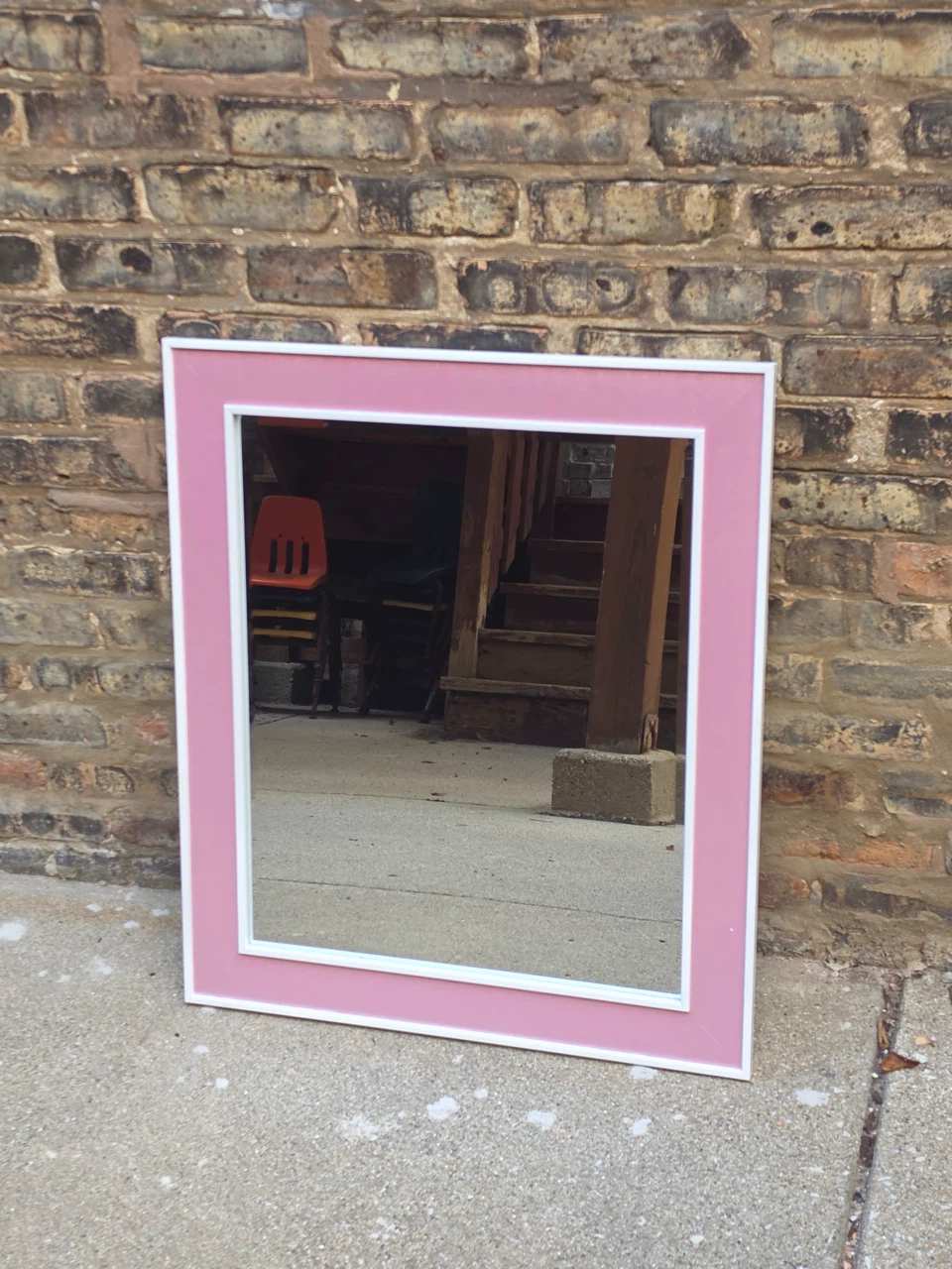 bebe Wall Mirror with Pink and White Frame
