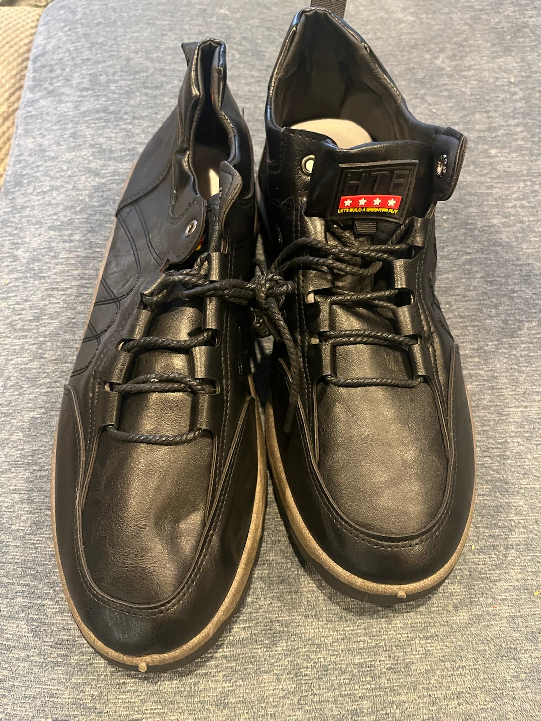 HTF Black Leather Lace-up Casual Sneaker Shoes Size 48