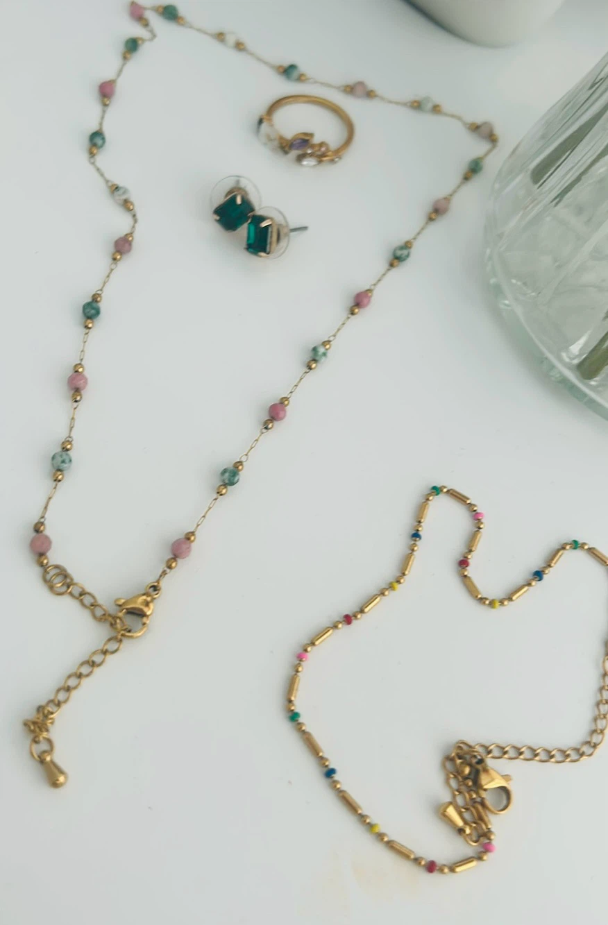 Set of Two Beaded Necklaces with Earrings and Ring