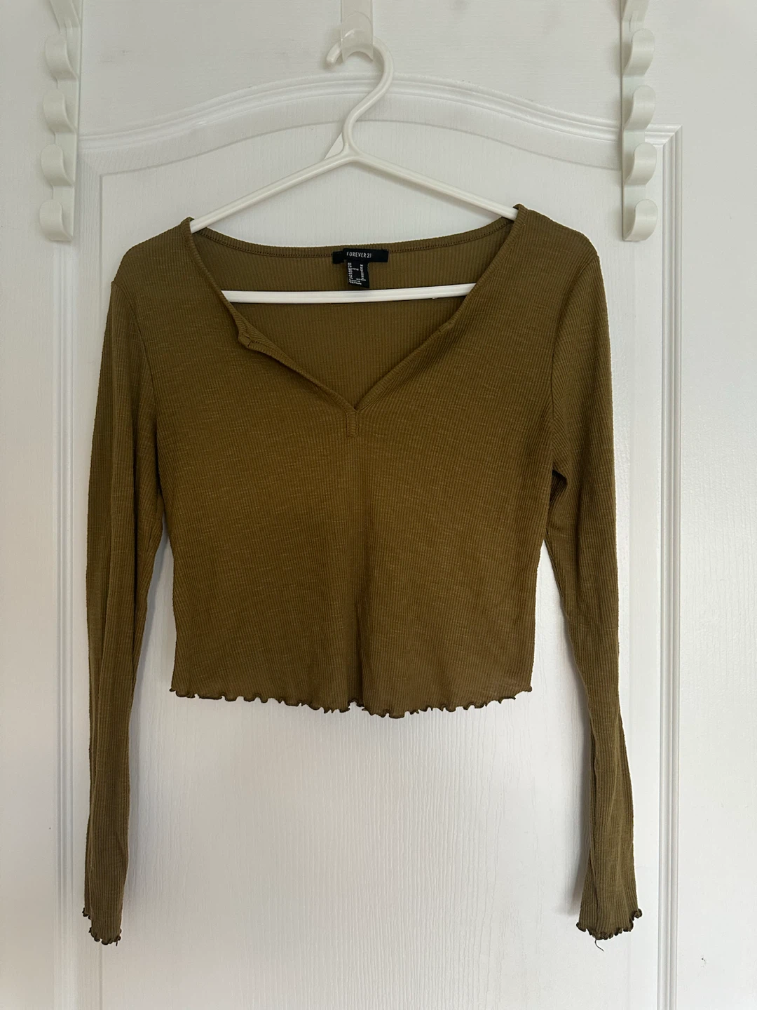 Forever 21 Olive Green Ribbed Long Sleeve Top