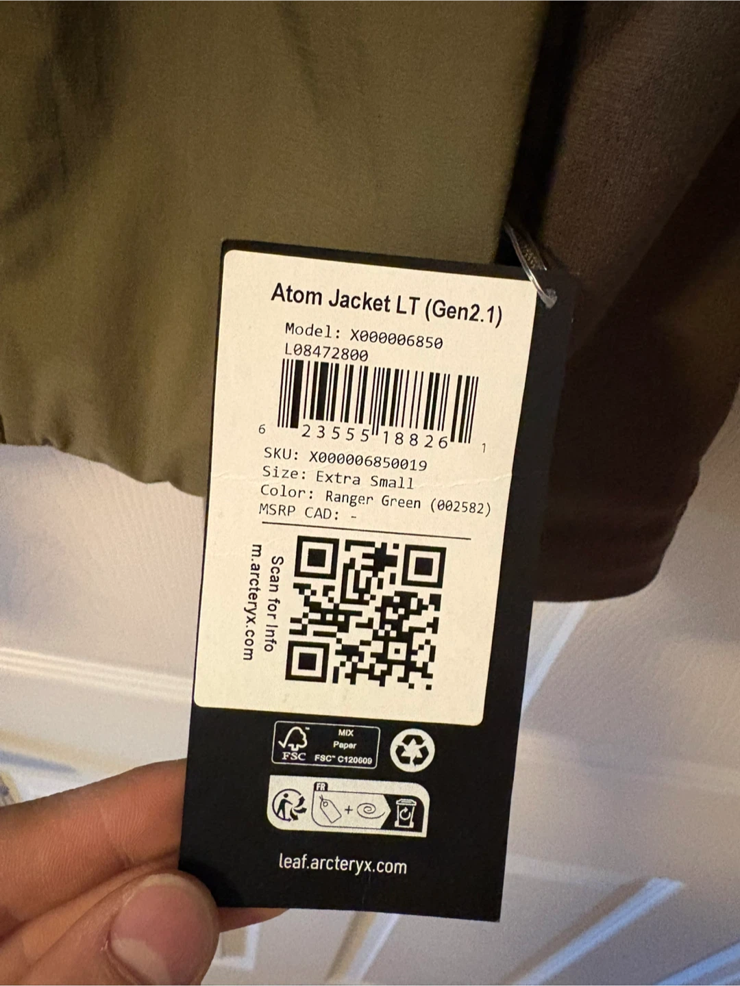 Arc'teryx Atom Jacket LT Gen 2.1 - Ranger Green - Extra Small - photo 2