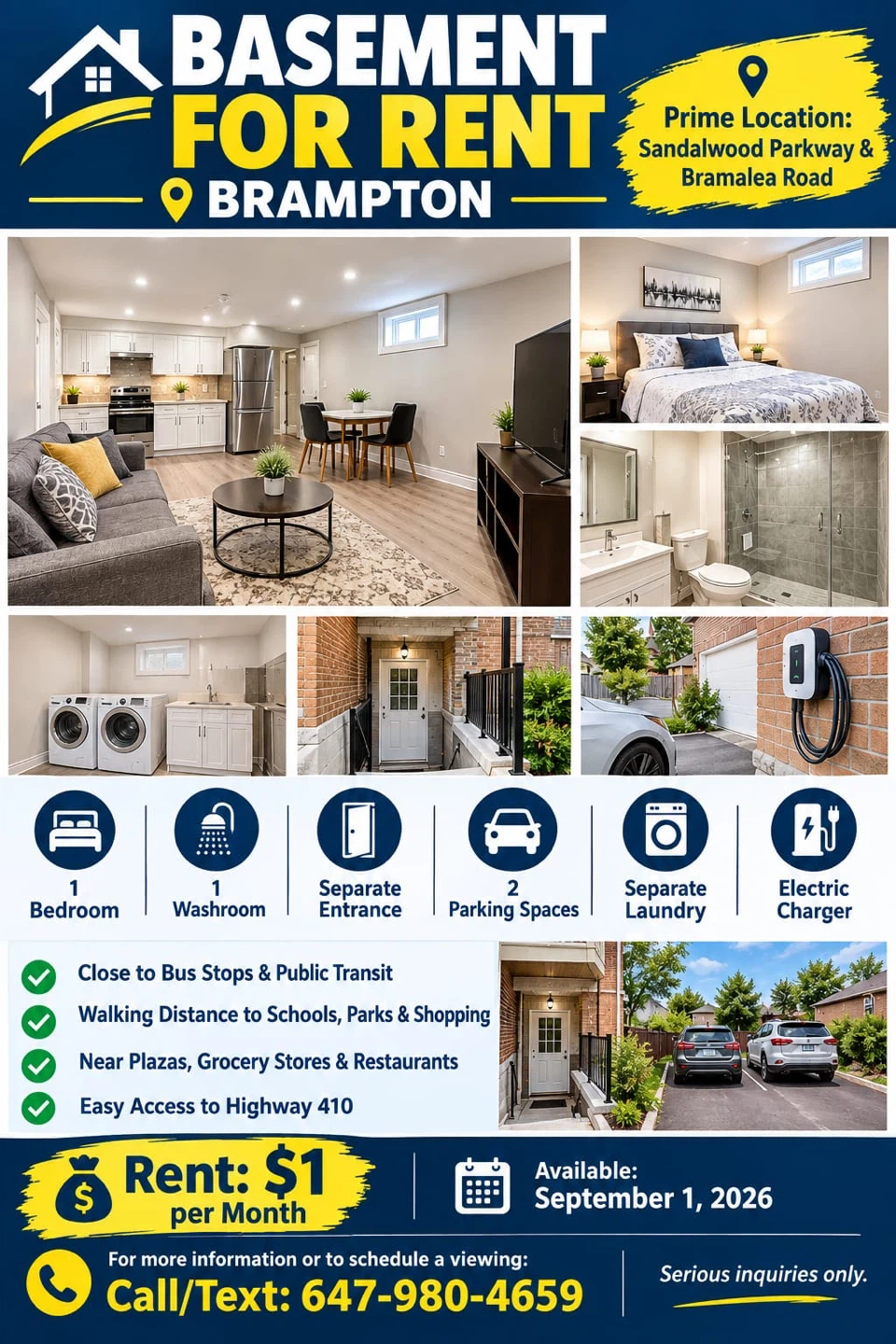 Basement Apartment for Rent in Brampton