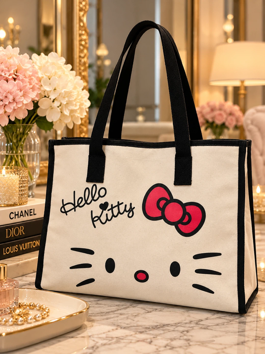 Hello Kitty Cream Canvas Tote Bag **flawed**