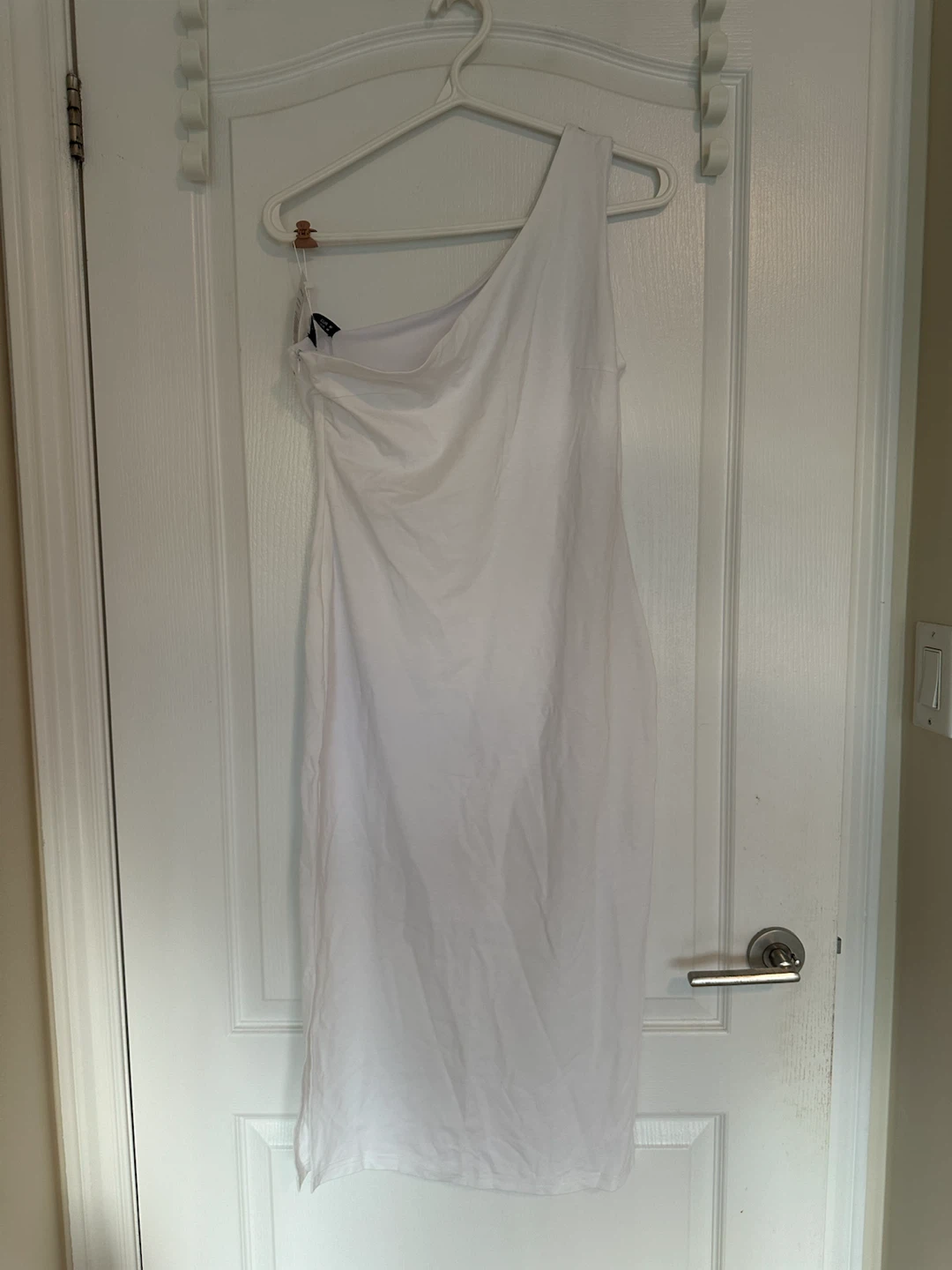 white one-shoulder dress