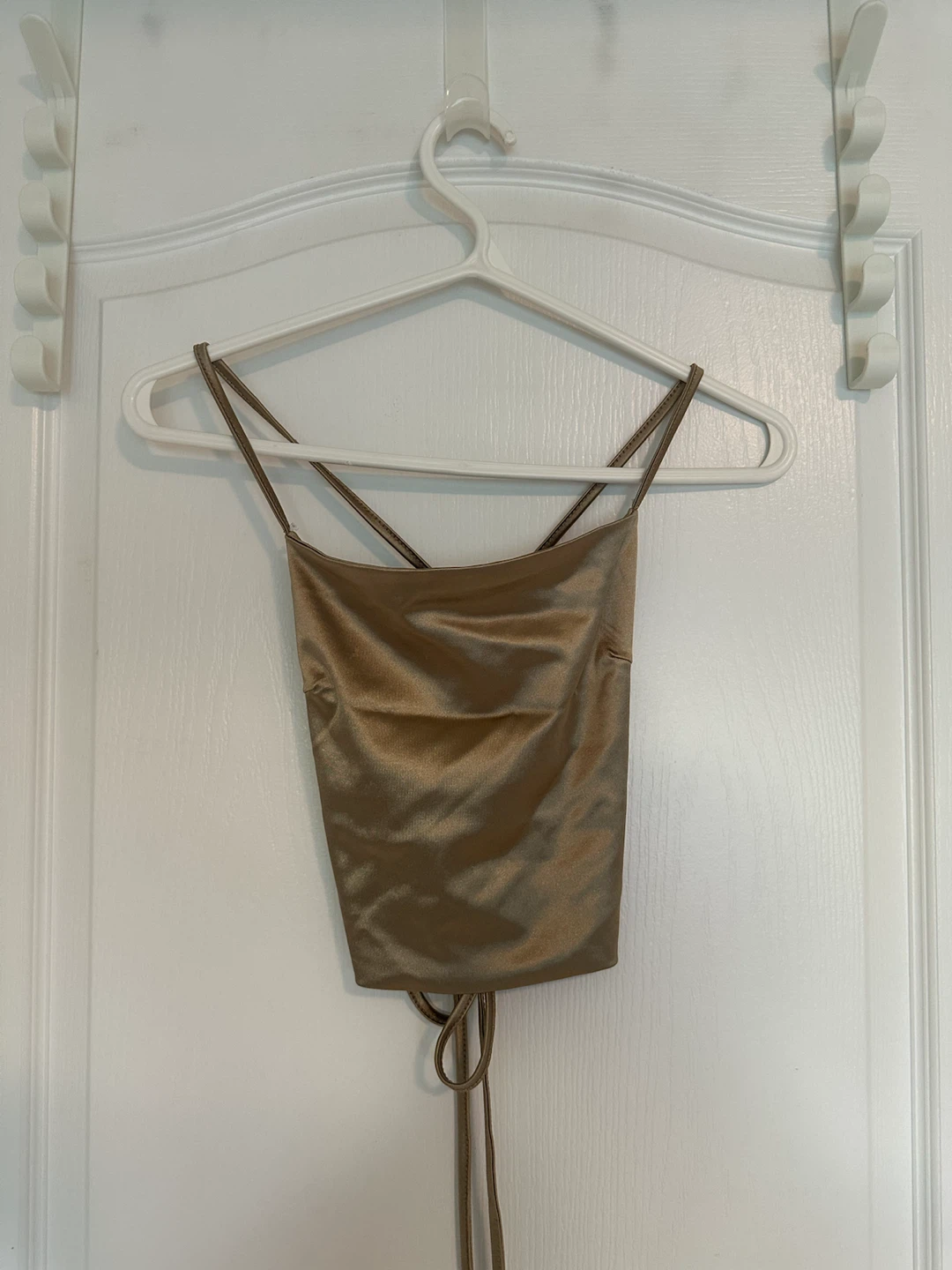 SHEIN Gold Satin Lace-Up Crop Top