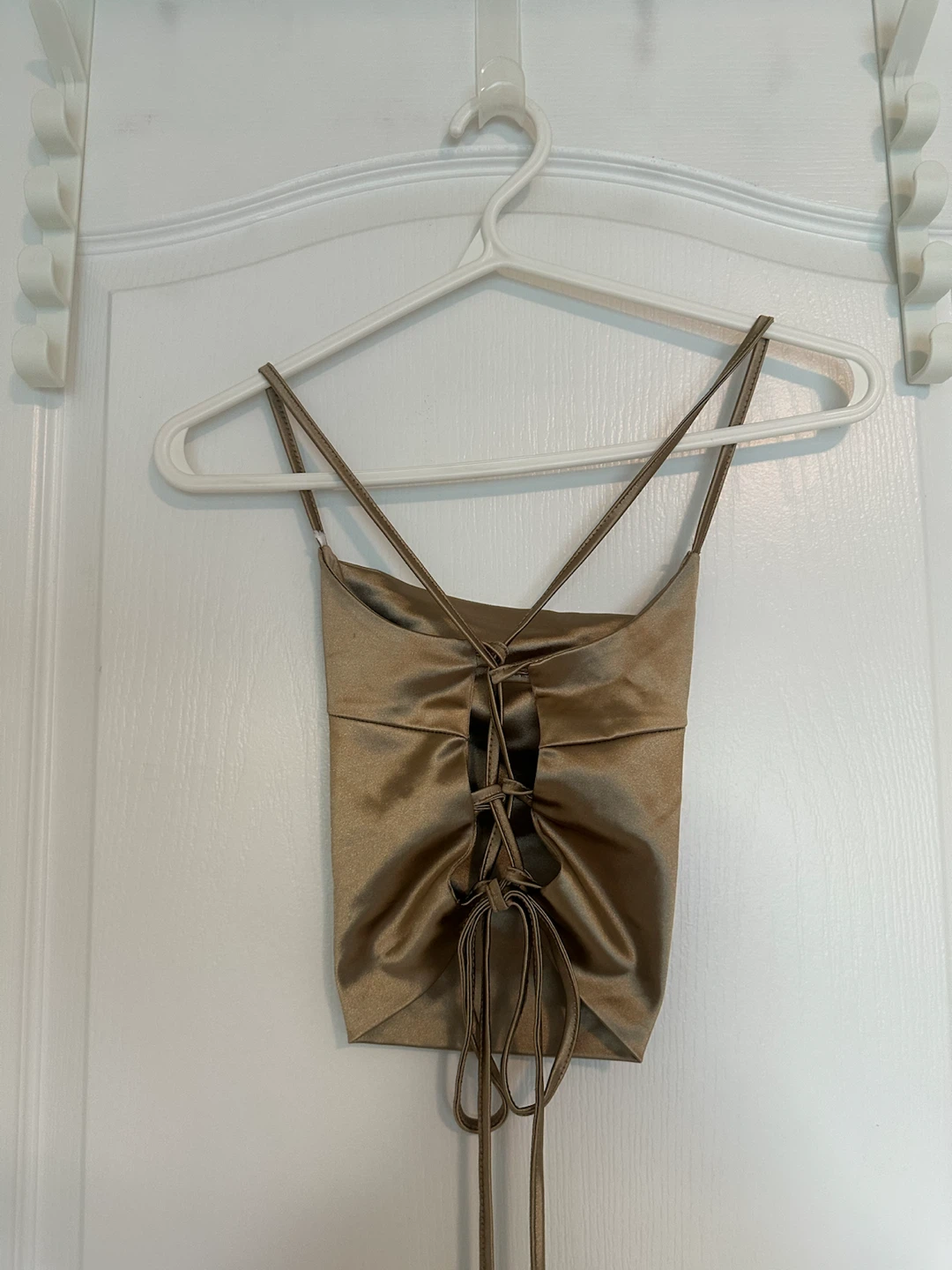 SHEIN Gold Satin Lace-Up Crop Top - photo 2